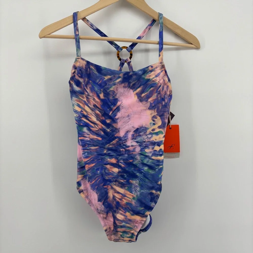 Freely One Piece Swimsuit Womens Small Blue Multi NWT RingBack Underwire Tie Dye